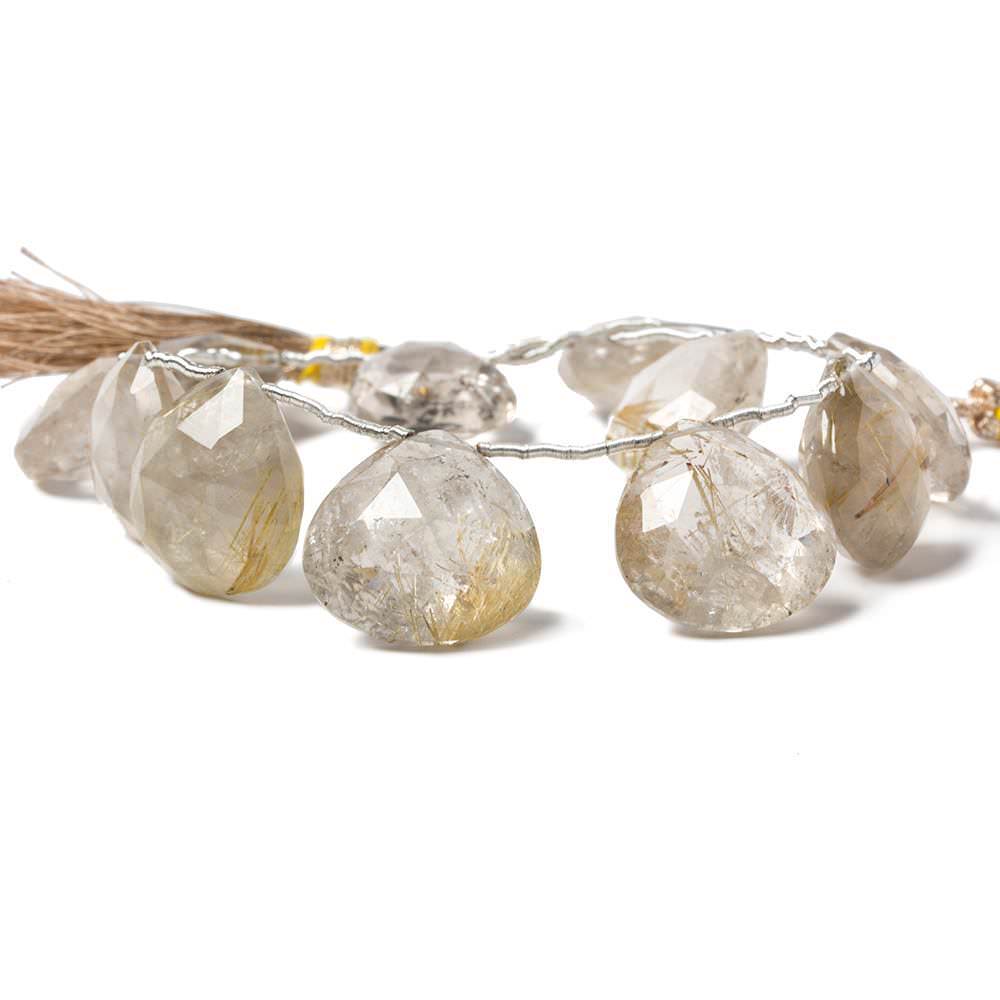 14-17mm Rutilated Quartz Heart Briolette 8 inch 11 pieces