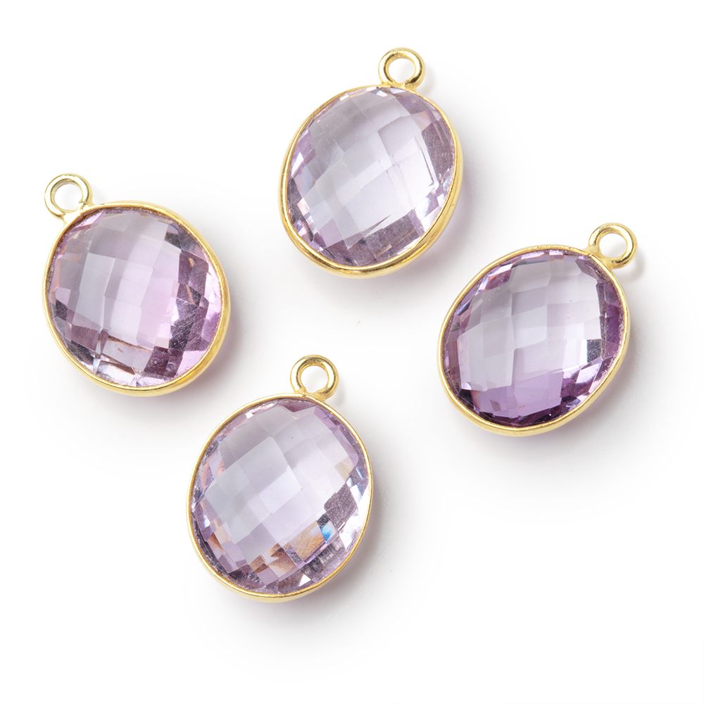 14.5x13mm Vermeil Bezel Pink Amethyst Faceted Oval Pendant 1 piece
