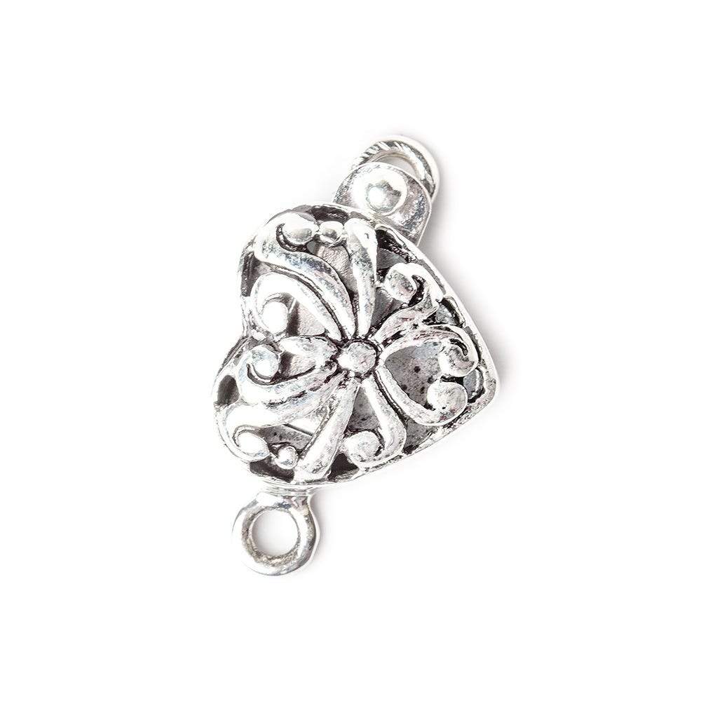 14mm Antiqued Sterling Silver Box Clasp Filigree Heart 1 piece