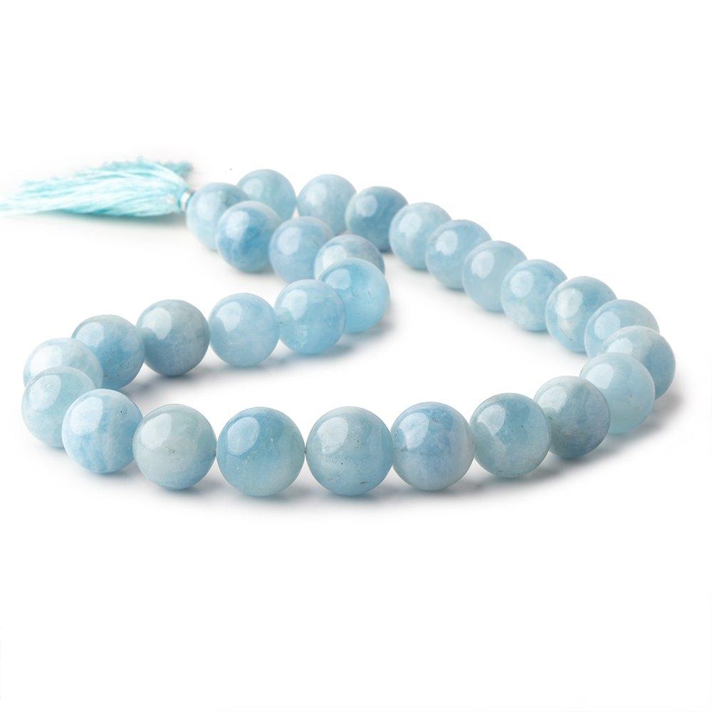 14mm Aquamarine Plain Round Beads 16 inch 29 pieces AA