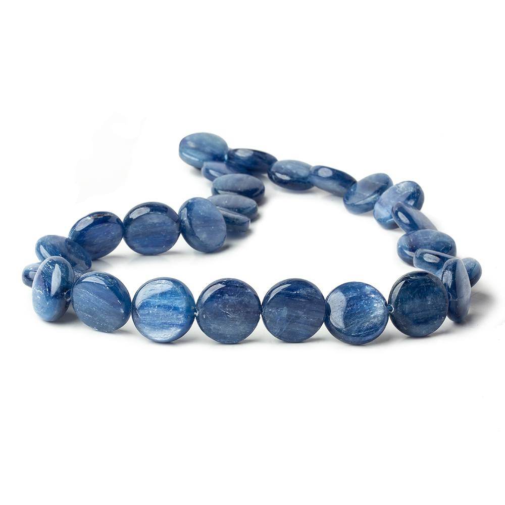 16mm Ceylon Blue Kyanite plain coin beads 16 inch 26 pieces AA Grade