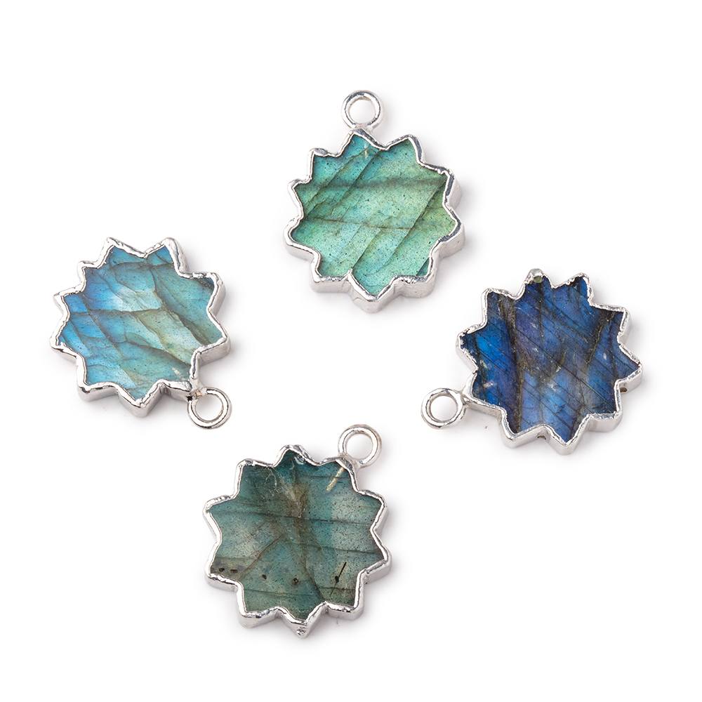 14mm Silver Leafed Labradorite Star Burst Focal Pendant 1 piece