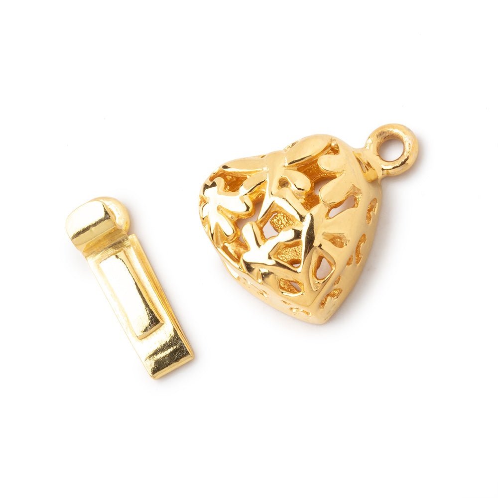 14mm Vermeil Heart Shaped Box Clasp with Dragonfly Design 1 piece