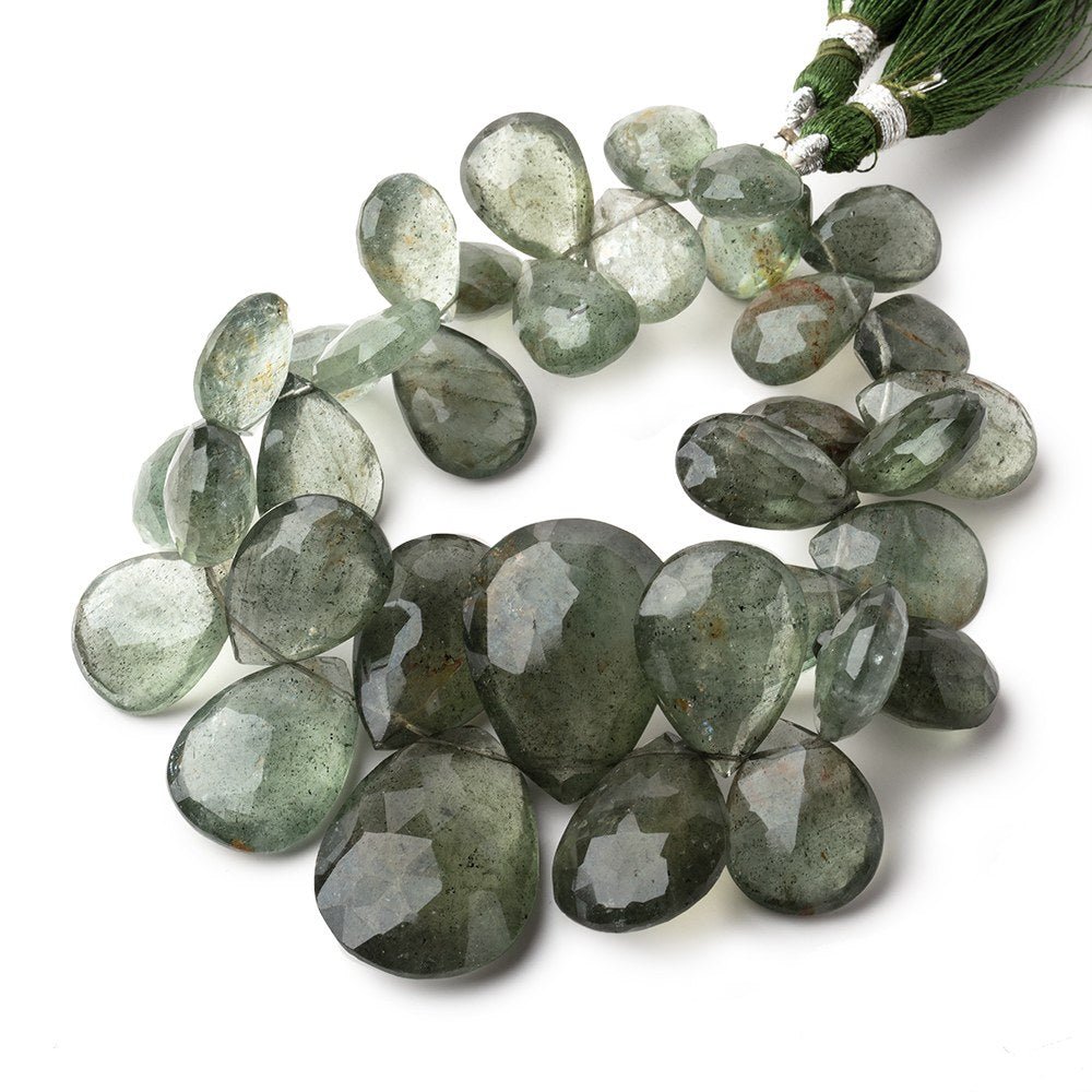 14x10-27x19mm Moss Aquamarine Faceted Pear Beads 8 inch 35 pieces AA