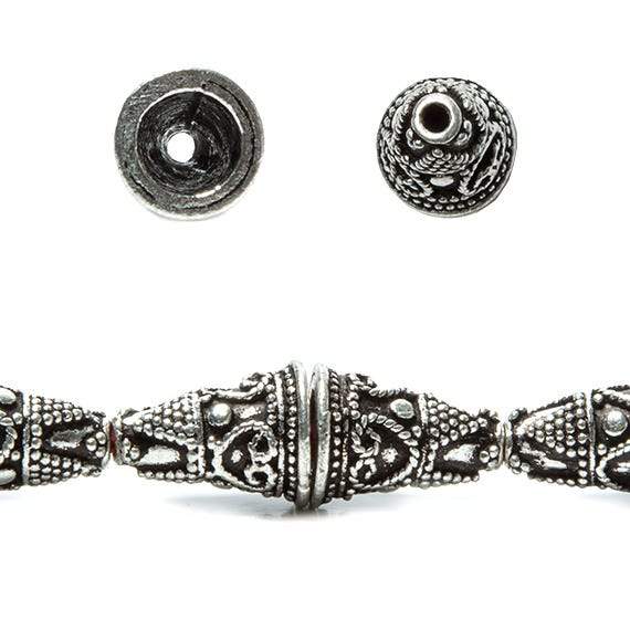 14x10mm Sterling Silver Plated Copper Cone Granulated Bali *DISCONTINUED*