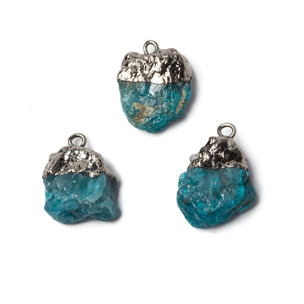 14x11mm to 17x12mm Gunmetal Leaf Neon Blue Apatite Crystal Pendant Set of 3