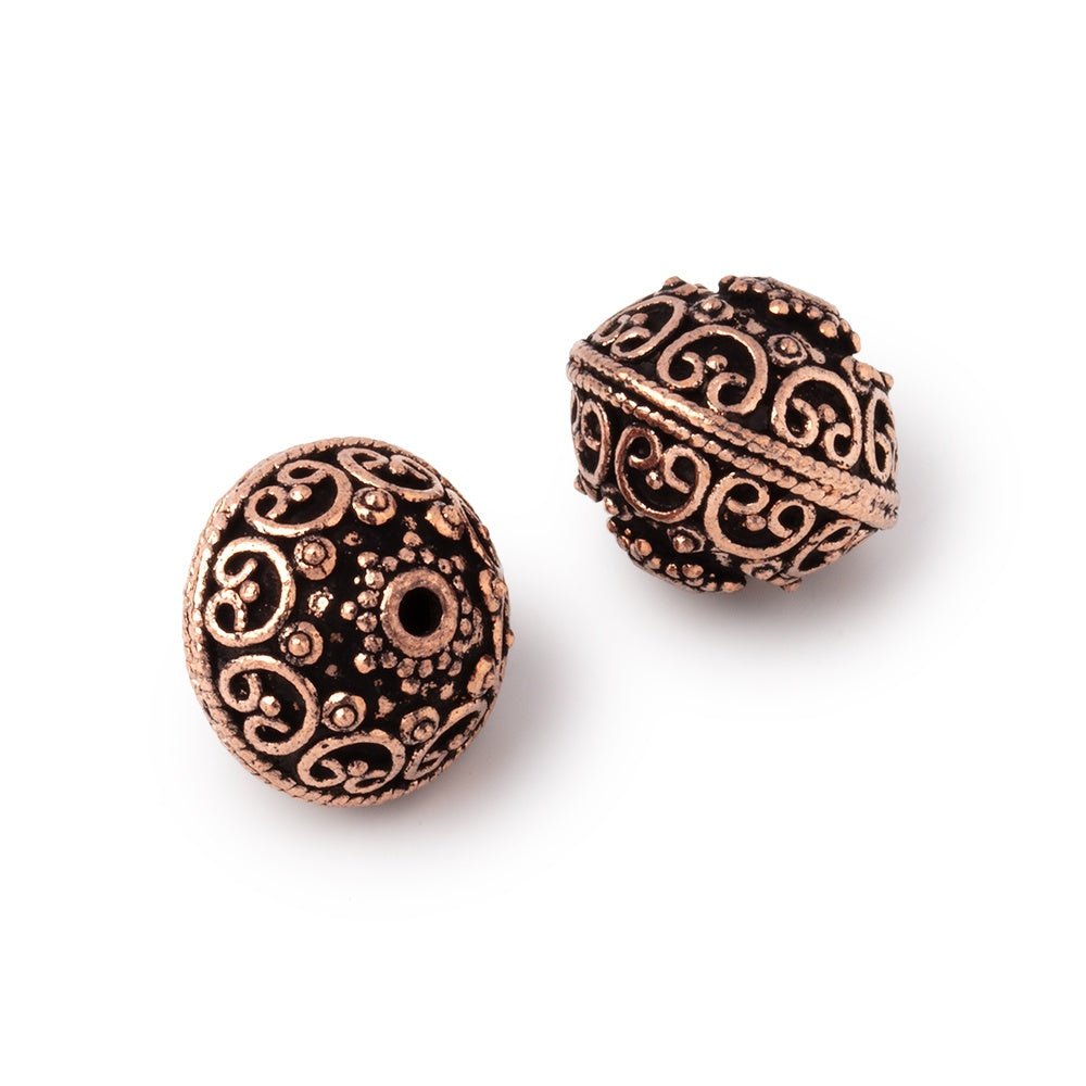 14x12.5mm Antiqued Copper Bali Design Rondelle Set of 2 Beads