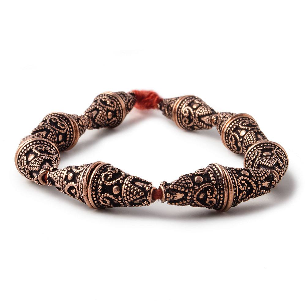 14x12mm Antiqued Copper Cone Granulated Bali Heart Design 8 in 14 pcs