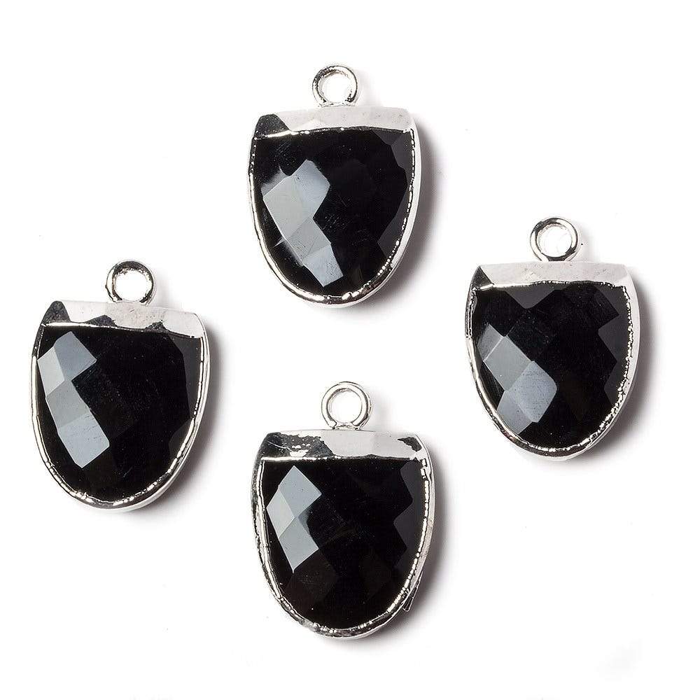 14x12mm Silver Leafed Black Chalcedony Half Oval Pendant 1 focal bead