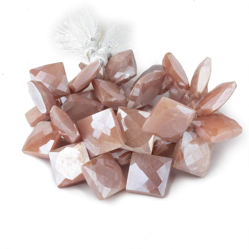 13-16mm Mystic Peach Moonstone Corner Drilled Faceted Squares 8 inch 34 beads