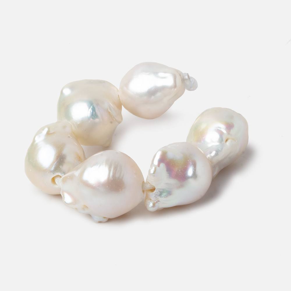 14x17-15x19mm White Ultra Baroque 2.5mm Large Hole Freshwater Pearls 4 inch 6 pieces A