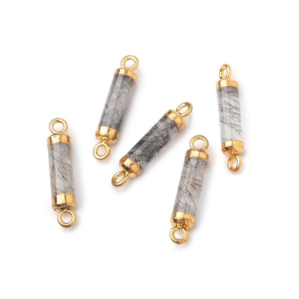14x4mm Gold Leafed Tourmalinated Quartz Tube Focal Connector 1 piece