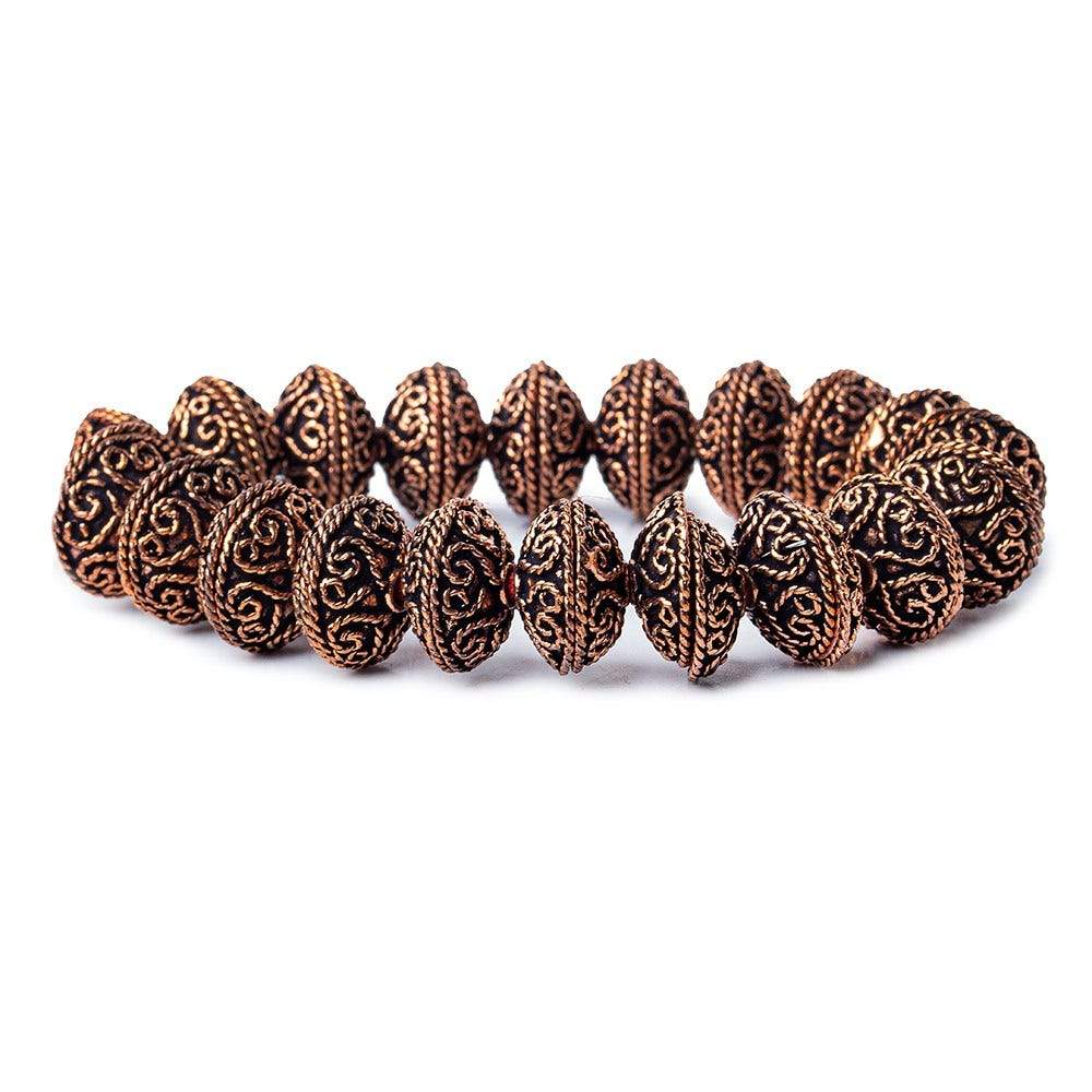 14x5mm Antiqued Copper Bead Cap with Heart Shape Miligrain Scroll 8 inch 40 pcs