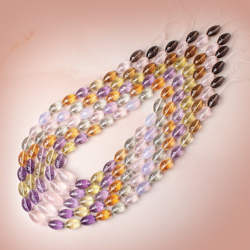 Multi Gemstone Concave Faceted Marquise 16 inch 29 beads AAA