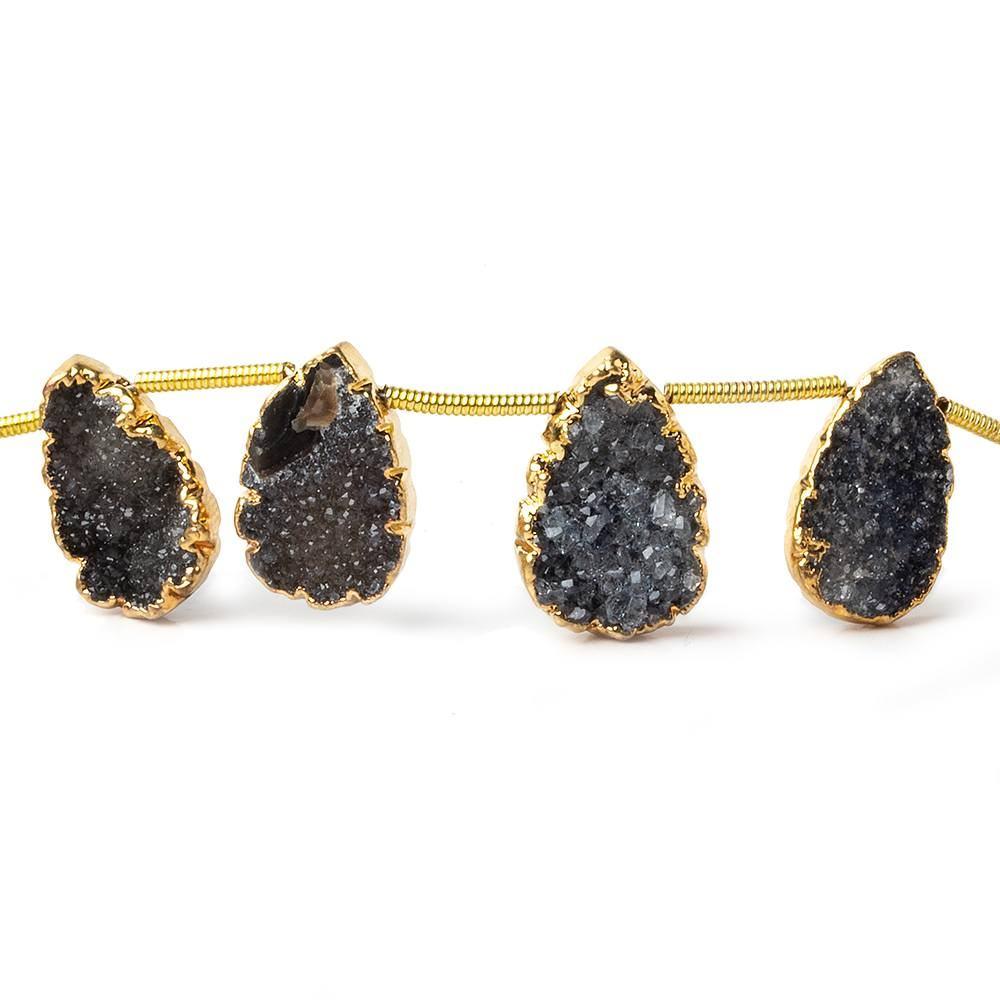 14x9-16x10mm Gold Leafed Black Pear Drusy 8 inch strand 10 beads