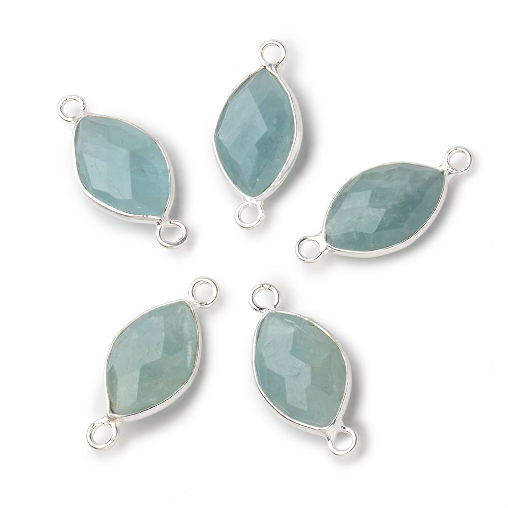 14x9mm Sterling Silver Bezel Aquamarine Faceted Marquise Connector 1 piece