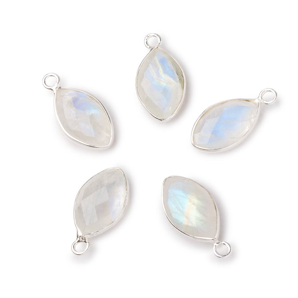 14x9mm Sterling Silver Bezel Rainbow Moonstone Faceted Marquise Pendant 1 piece