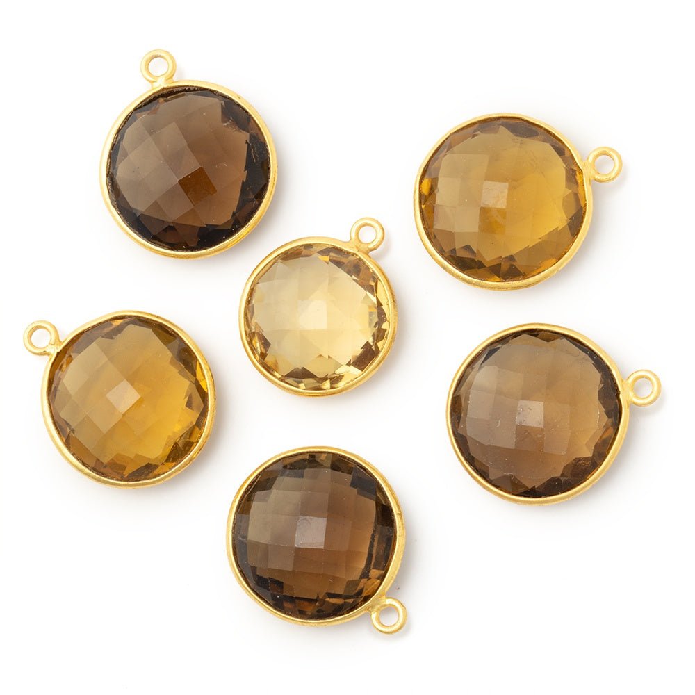 15-16.5mm Vermeil Bezel Whiskey Quartz Faceted Coin Pendant 1 piece
