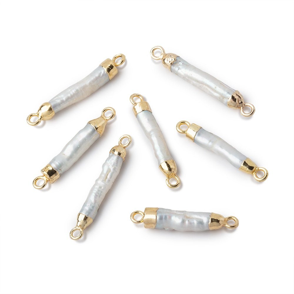 15-17mm Gold Leafed White Biwa Freshwater Pearl Connector 1 piece