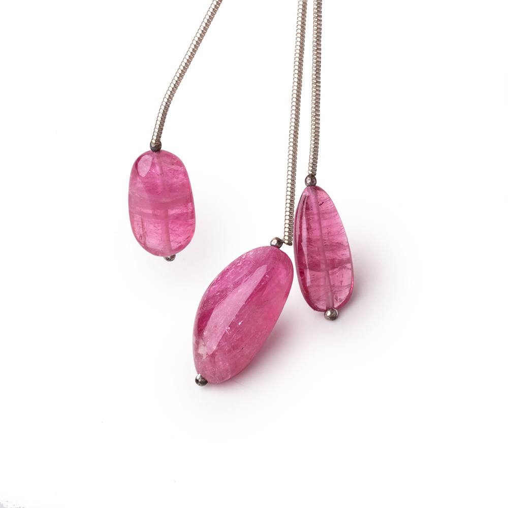 15-19mm Rubellite Tourmaline Plain Nugget Focal Beads Set of 3 AA
