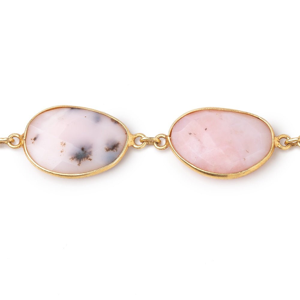 15-21mm Pink Peruvian Opal Faceted Nuggets Vermeil Bezeled Chain