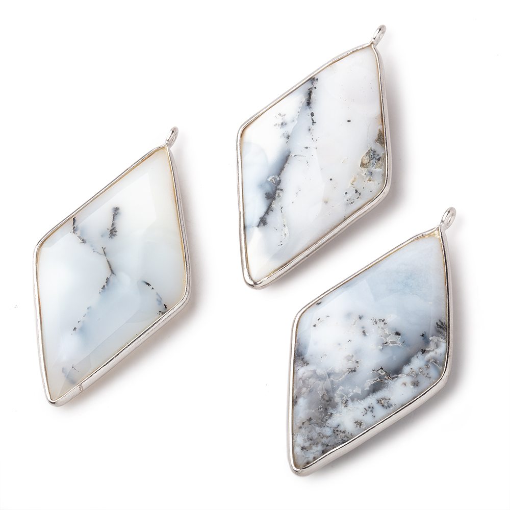 45x24mm Silver Bezel Dendritic Opal faceted Kite Pendant 1 piece