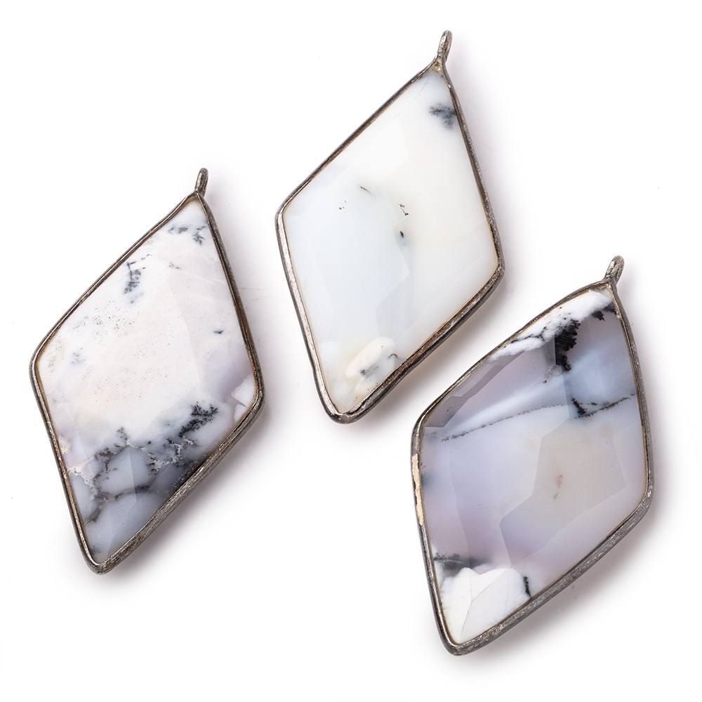 45x24mm Black Gold .925 Bezel Dendritic Opal faceted Kite Pendant 1 piece