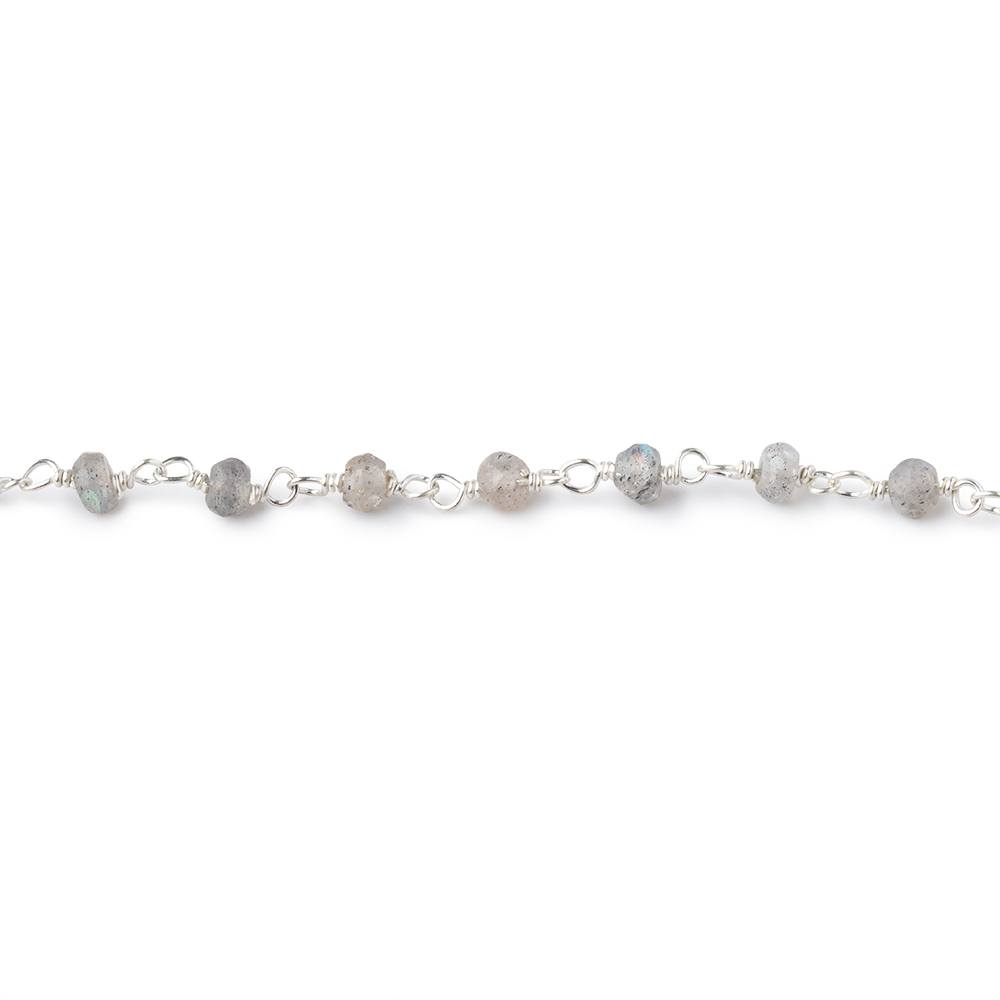 3mm Light Labradorite faceted rondelle .925 Silver Chain by the foot