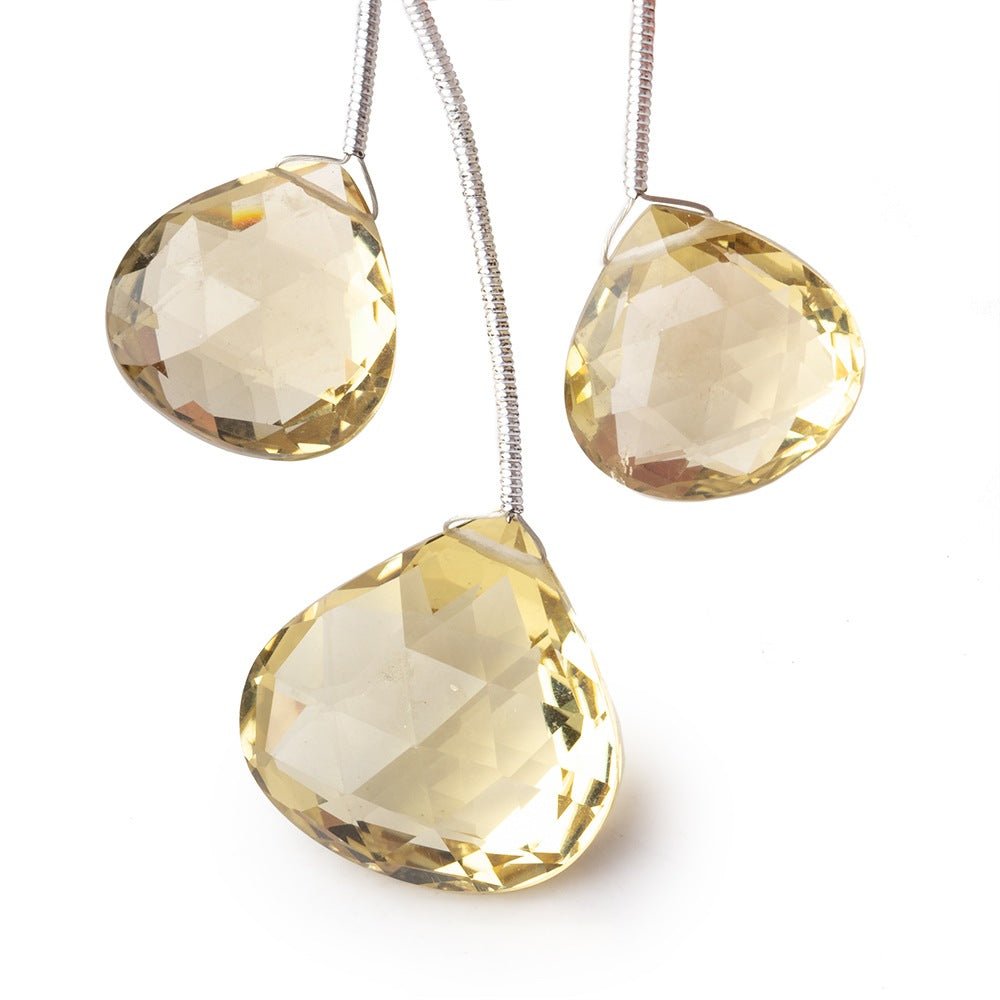 15.5-21mm Lemon Quartz Faceted Heart Focals Set of 3 Beads