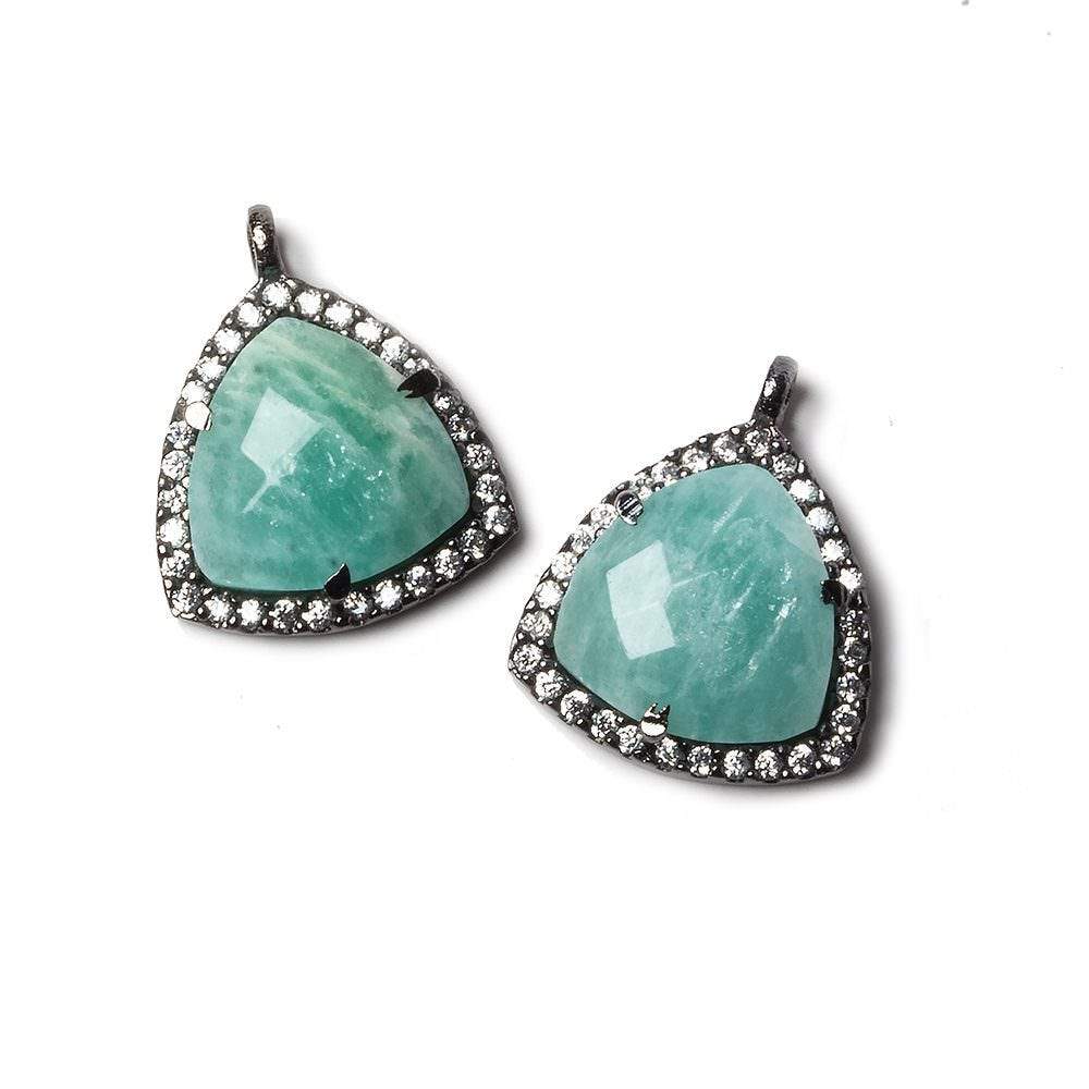 15.5mm Black Gold Bezel White CZ and Amazonite Triangle Pendant 1 piece