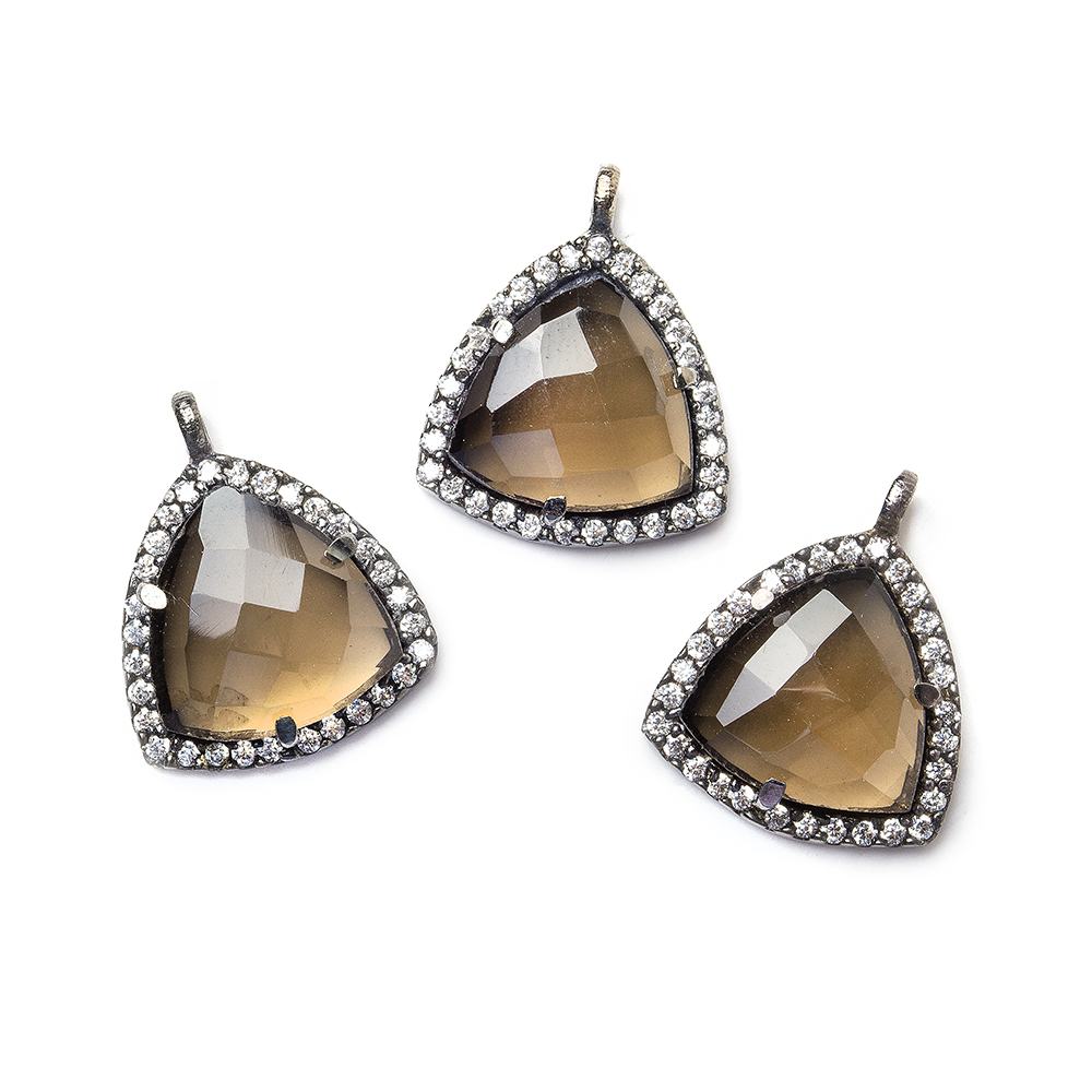 15.5mm Black Gold CZ Bezel Smoky Hydro Quartz Faceted Triangle Pendant 1 piece