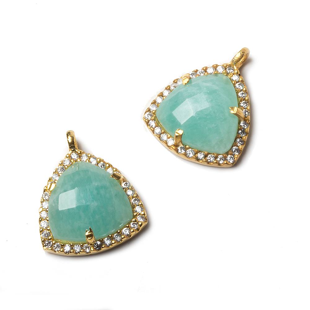 15.5mm Vermeil Bezel White CZ and Amazonite Triangle Pendant 1 piece