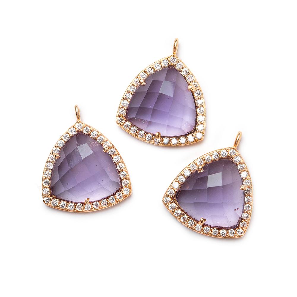 15.5mm Rose Gold CZ Bezel Purple Hydro Quartz Faceted Triangle Pendant 1 piece