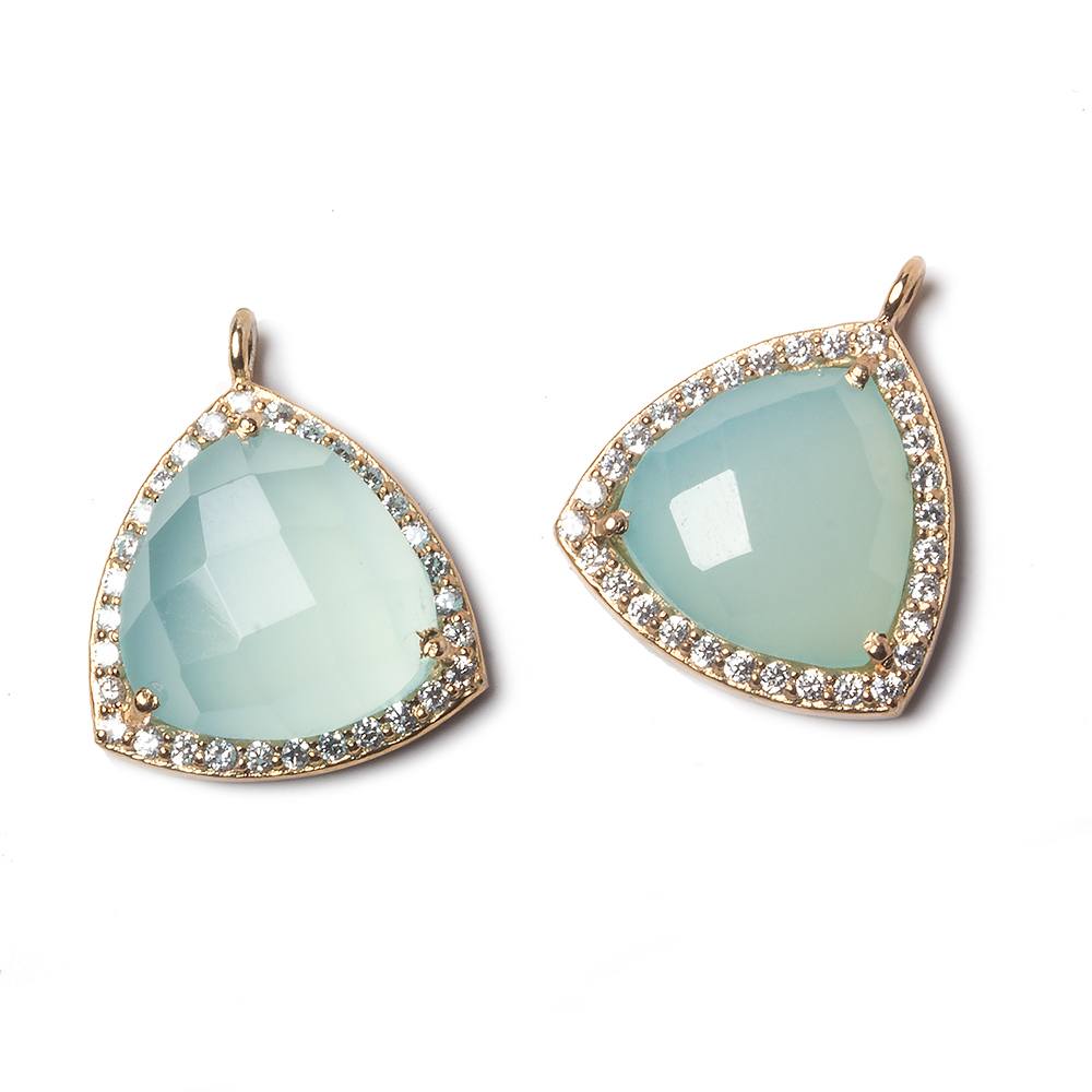 15.5mm Rose Gold Bezel White CZ and Aqua Chalcedony Triangle Pendant 1 piece