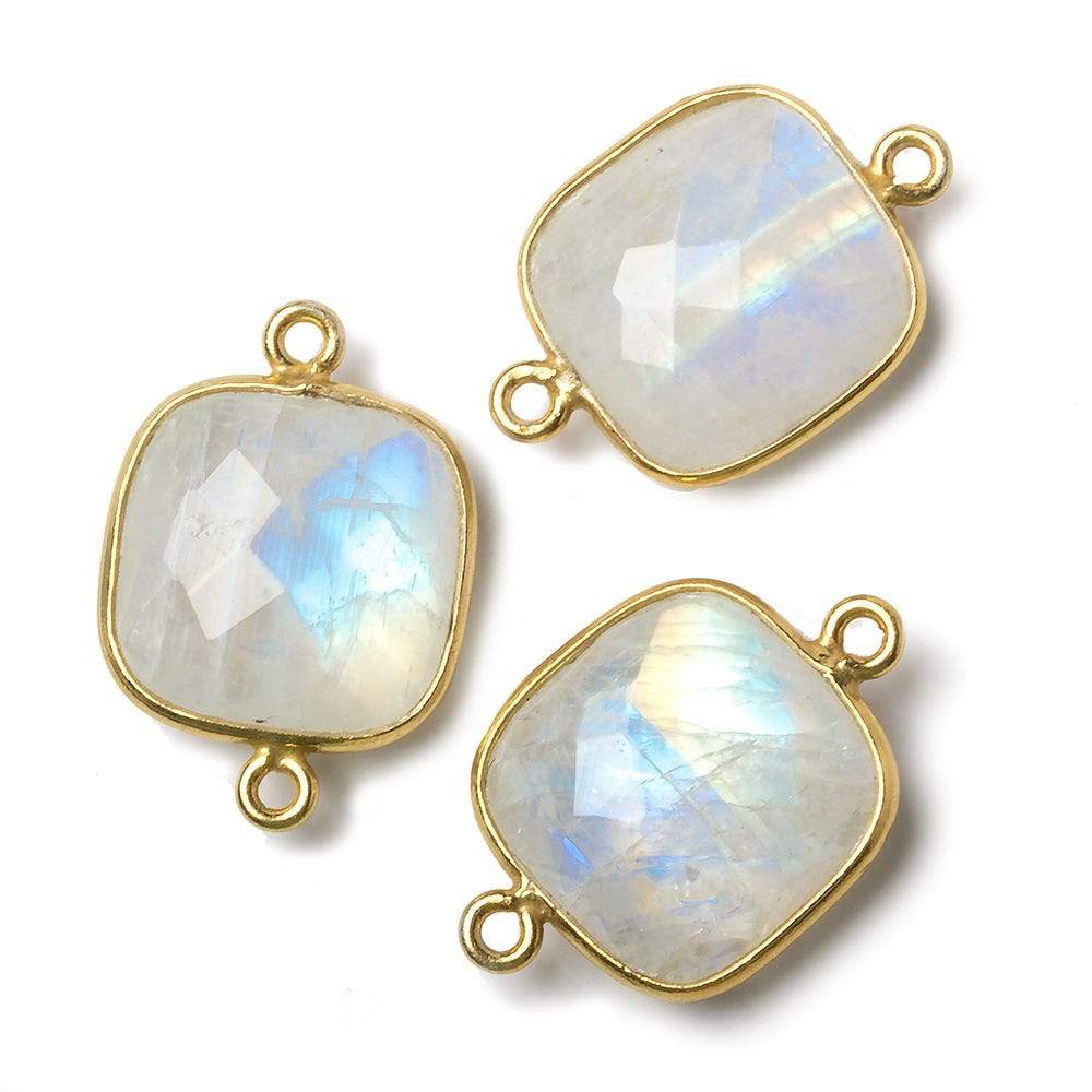 15.5mm Vermeil Bezel Rainbow Moonstone faceted cushion Connector 1 piece