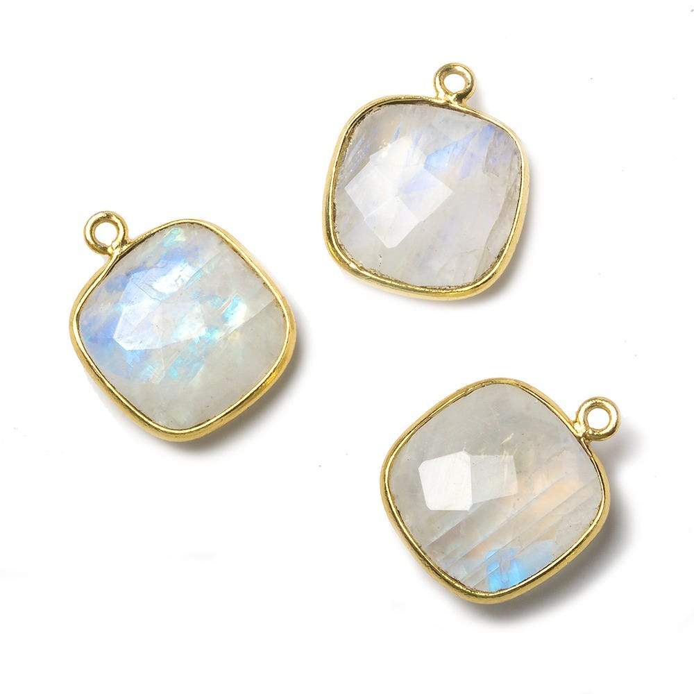 15.5mm Vermeil Bezel Rainbow Moonstone faceted cushion Pendant 1 piece