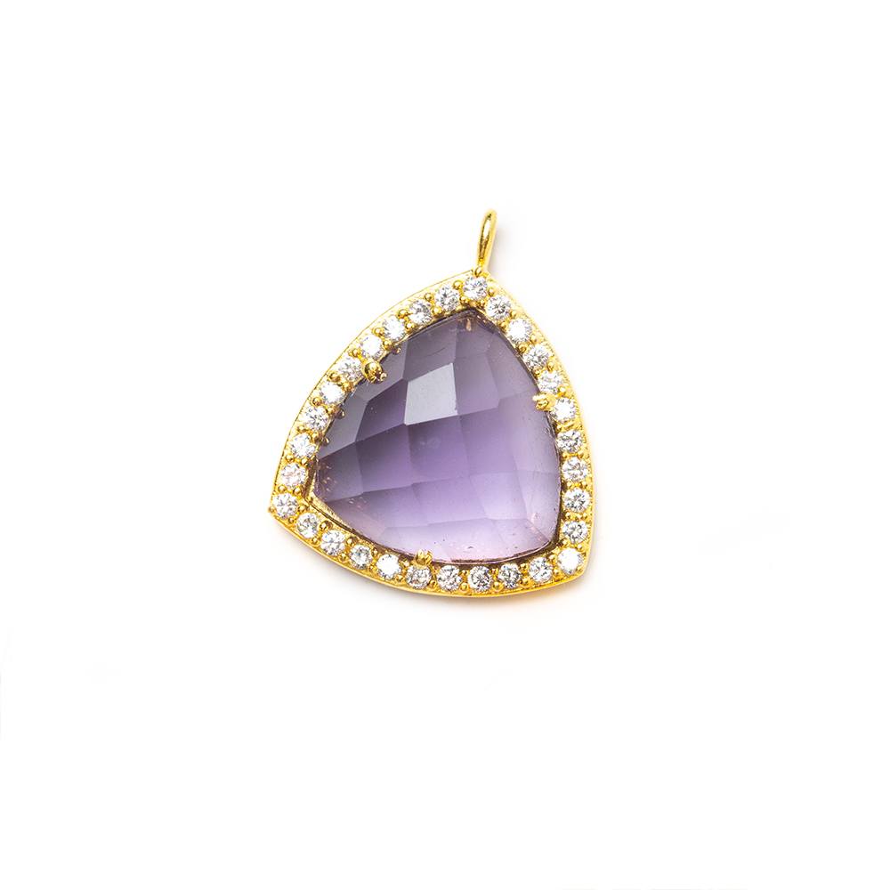 15.5mm Vermeil Bezel White CZ and Amethyst Triangle Pendant 1 piece