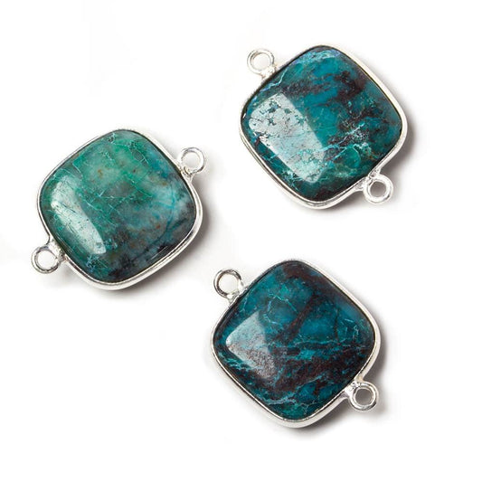 15.5x15.5mm Silver Bezeled Chrysocolla plain pillow Connector 1 piece