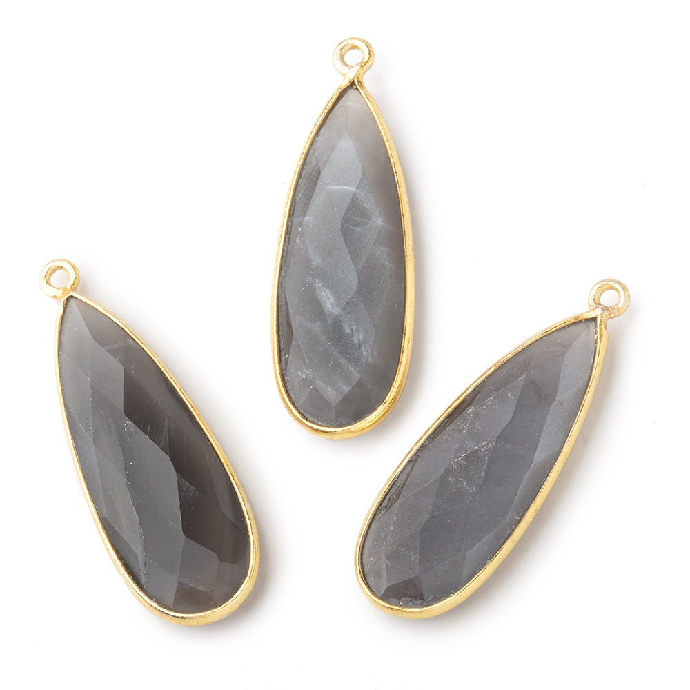 32x12mm Vermeil Bezeled Platinum Grey Moonstone Pear Pendant 1 piece