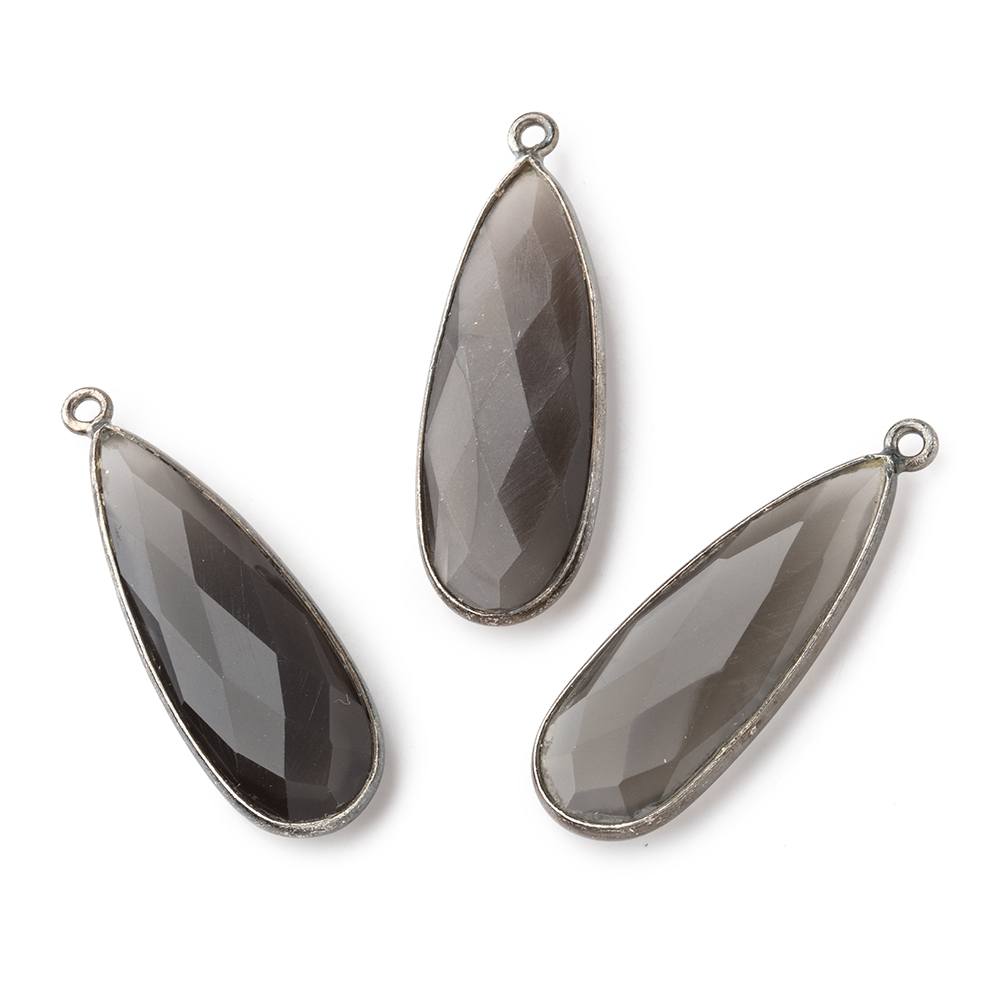 32x12mm Black Gold Bezeled Platinum Grey Moonstone Pear Pendant 1 piece