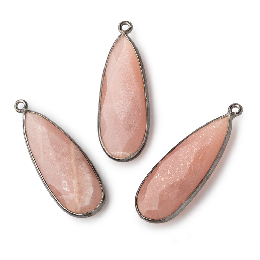 32x12mm Black Gold Bezeled Angel Skin Peach Moonstone Pear Pendant 1 piece