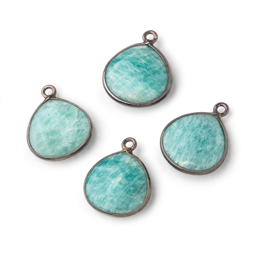 15mm Black Gold .925 Bezel Amazonite Plain Heart Pendant 1 Focal Bead