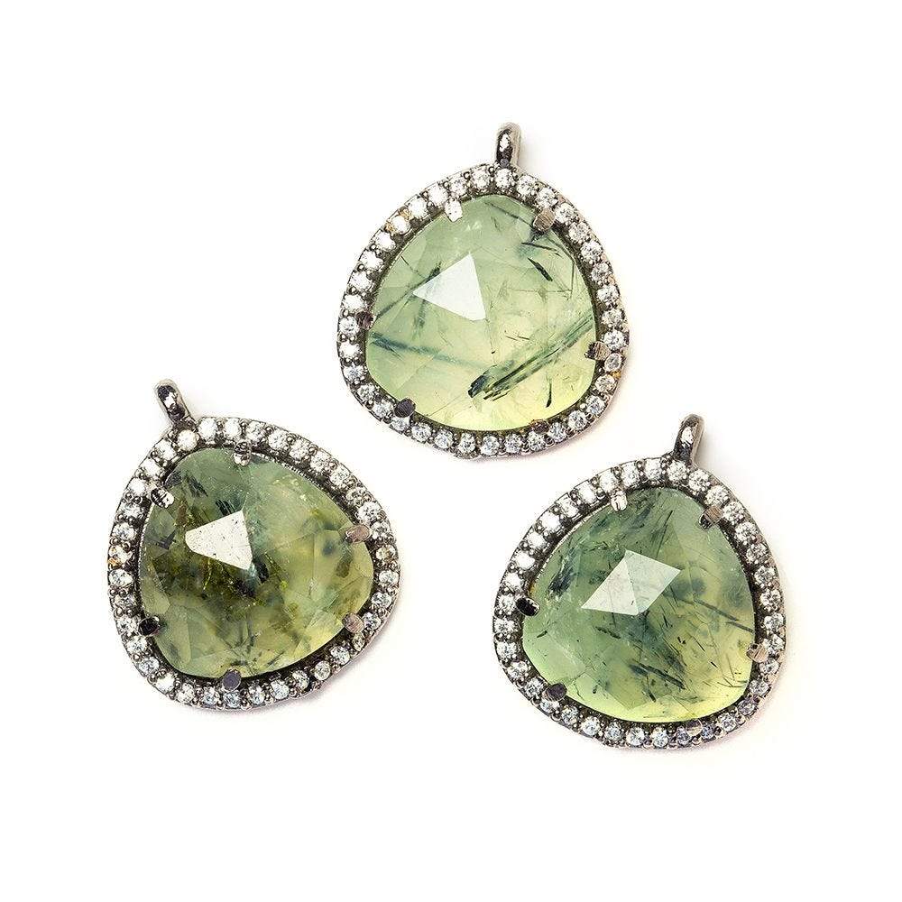 15mm Black Gold Bezeled White CZ and Prehnite Heart Pendant 1 piece