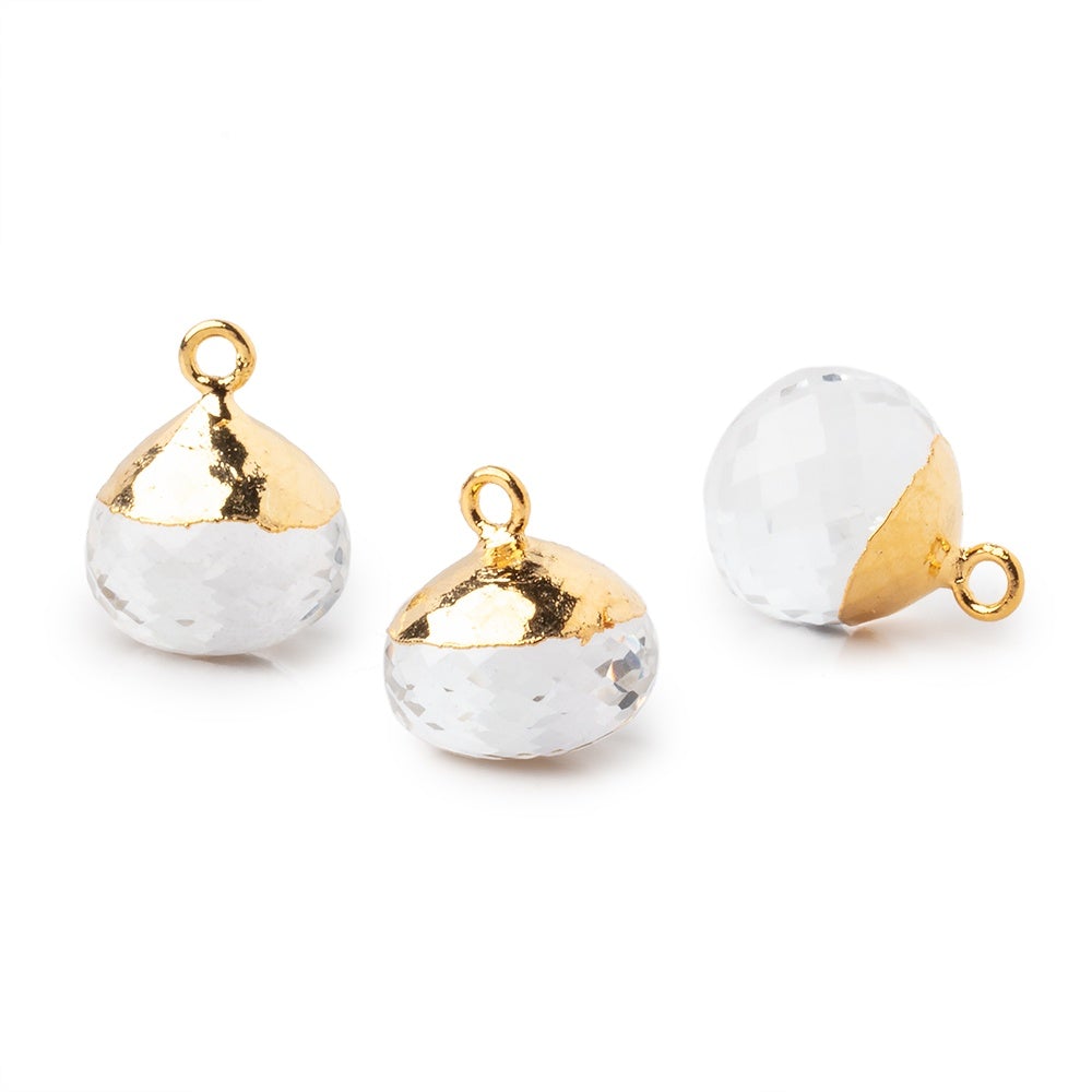 15mm Gold Leafed Crystal Quartz Faceted Candy Kiss Focal Bead 1 piece