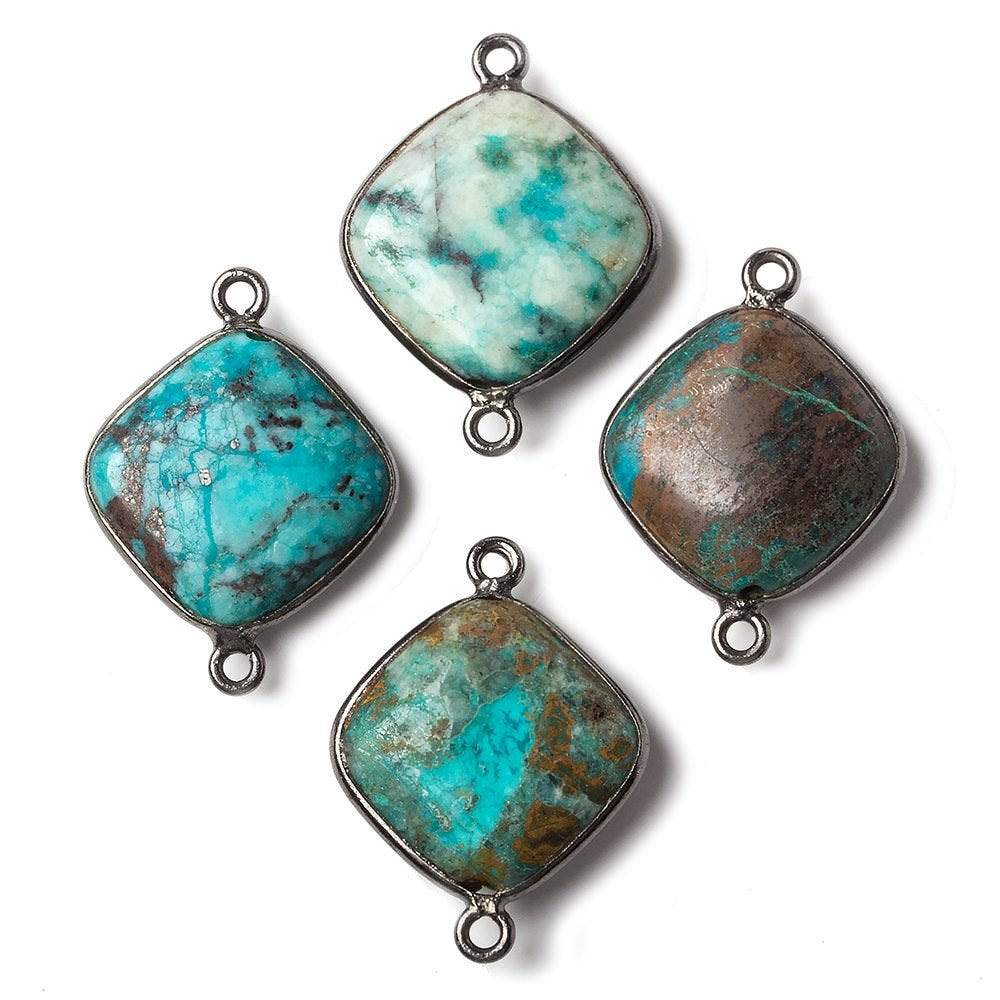 15mm Oxidized Silver Bezeled Chrysocolla plain pillow Focal Connector 1 piece