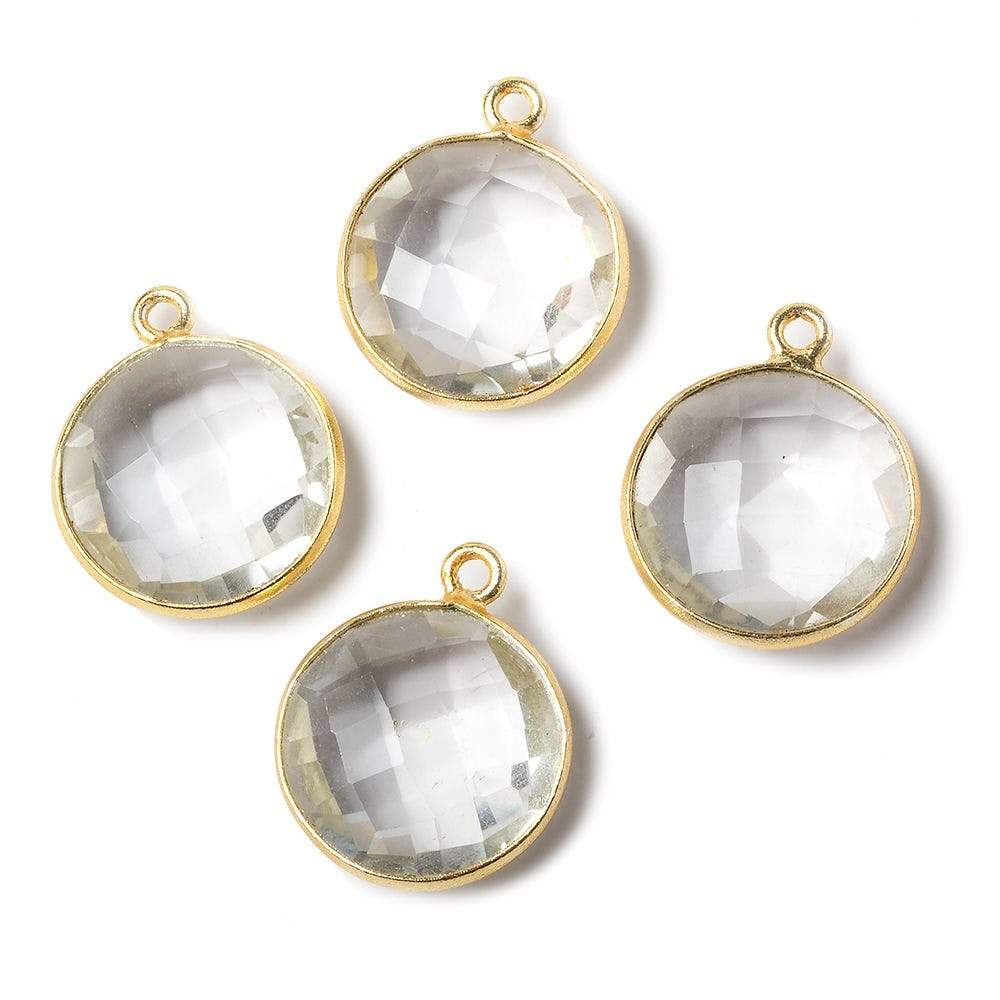 15mm Vermeil Bezel Crystal Quartz faceted coin Pendant 1 piece