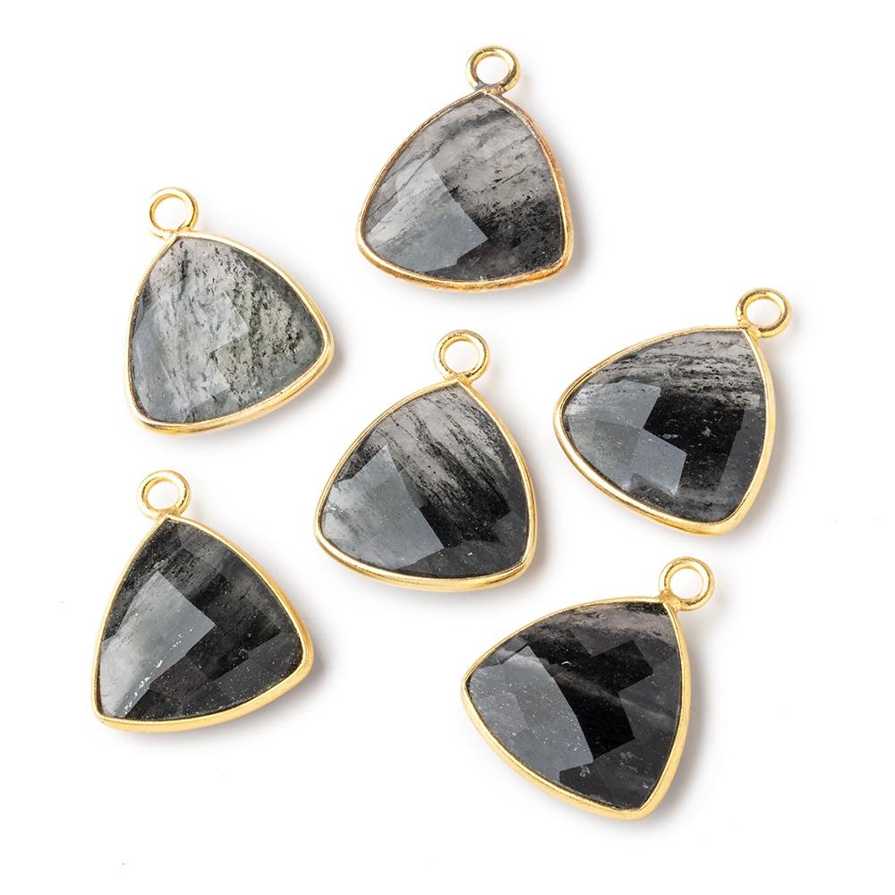 15mm Vermeil Bezel Moss Quartz Faceted Triangle Pendant 1 Focal Piece