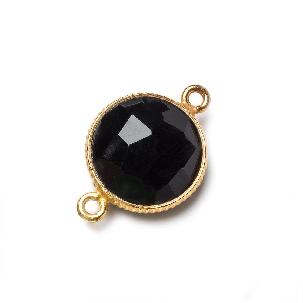 15mm Vermeil Corrugated Bezel Black Chalcedony coin 2 ring Connector 1 pc
