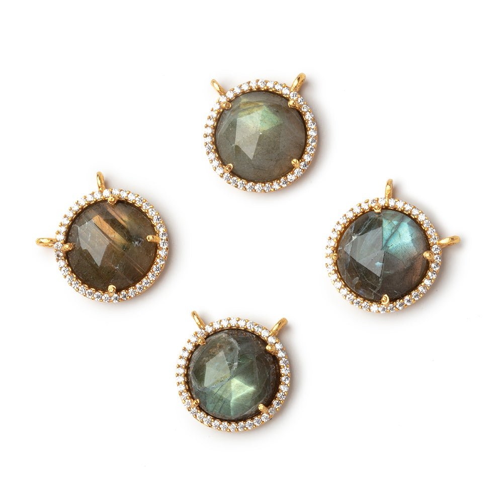 15mm Vermeil CZ Bezel Labradorite Faceted Coin Connector 1 Focal