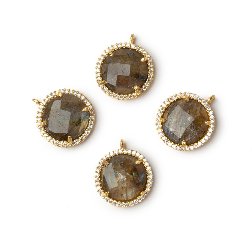 15mm Vermeil CZ Bezel Labradorite Faceted Coin Pendant 1 piece